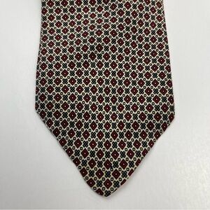 Christian Dior Cravates 100% Silk Neck Tie‎ Mens Geometric Cream Burgundy *FLAW